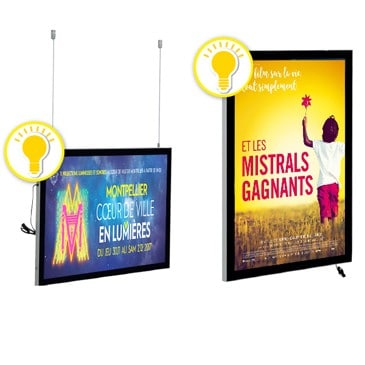 Porte-Affiches Muraux Eclairage LED - A4, A3 ou A2 en plexiglass