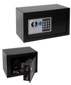 Coffre-fort de sécurité disponible pour sécuriser vos documents, liquidités et objets de valeur au bureau, magasin ou à domicile avec une serrure électronique et une clé de secours, disponible à l'achat sur C.Diff Prom avec livraison rapide en Suisse.