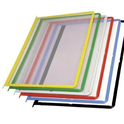 Pochettes support table A4 avec encadrement en polypropylène rigide, essentielles pour afficher et consulter des documents recto-verso ; disponibles en différentes couleurs, elles s'adaptent sur supports muraux et de comptoir, et sont disponibles à l'achat en ligne avec livraison rapide en Suisse via C.Diff Prom.