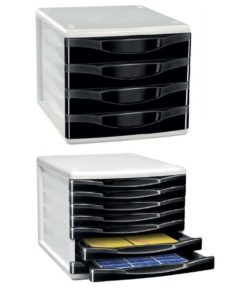 Module de classement à tiroirs, disponible en modèles avec 4 tiroirs de 50 mm ou 8 tiroirs de 25 mm, idéal pour organiser tous types de documents. Les tiroirs sont amovibles, interchangeables et le module est juxtaposable et superposable, pour une organisation sur mesure. Disponible à l'achat en ligne sur C.Diff Prom avec livraison rapide en Suisse.