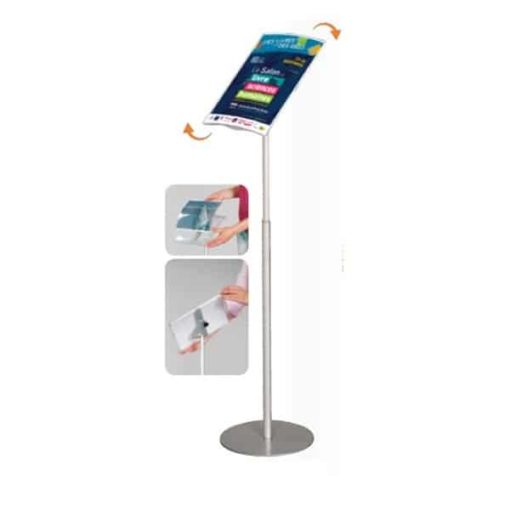 Ce porte-messages télescopique A4 & A5 est idéal pour une signalétique visible et facilement lisible dans divers lieux grâce à sa hauteur ajustable de 70 à 120 cm et son cadre en polycarbonate incassable. Disponible pour achat en ligne sur C.Diff Prom avec une livraison rapide en Suisse.