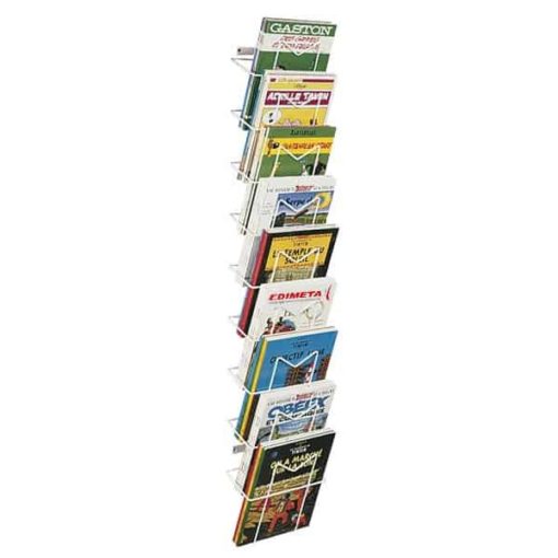 Présentoir mural avec 9 cases pour documents format A4, conçu pour être fixé en 4 points sur une paroi verticale, disponible à la commande en ligne sur C.Diff Prom avec une livraison rapide en Suisse.