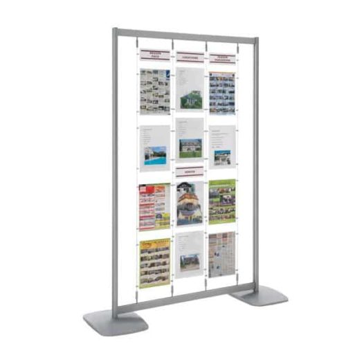 Cadre autoportant avec affichage adaptable, idéal pour une installation là où une fixation sol-plafond ou murale n'est pas possible, disponible à l'achat sur C.Diff Prom avec livraison rapide en Suisse.