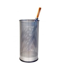Ce porte-parapluies en métal avec micro-perforations, finition Époxy gris argent, résistant à la rouille et doté d'une base en PVC pour protéger le sol, est idéal pour les entrées de bureau ou halls et est disponible pour commande en ligne avec livraison rapide en Suisse.