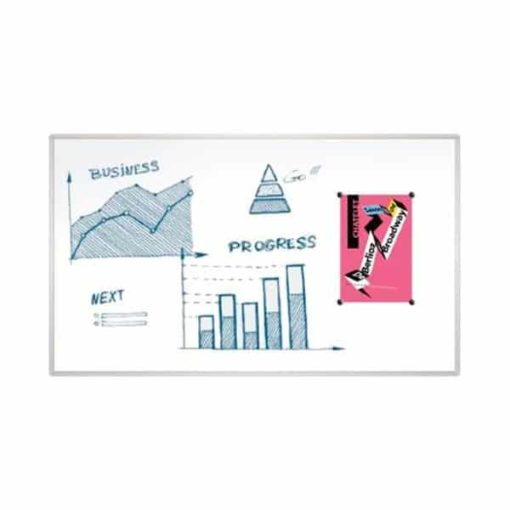Tableau blanc magnétique à surface métallique laquée blanc, disponible en trois dimensions, utilisable en orientation portrait ou paysage, idéal pour l'écriture avec feutres effaçables et l'affichage d'informations avec aimants; livré rapidement en Suisse, disponible à l'achat en ligne sur C.Diff Prom.